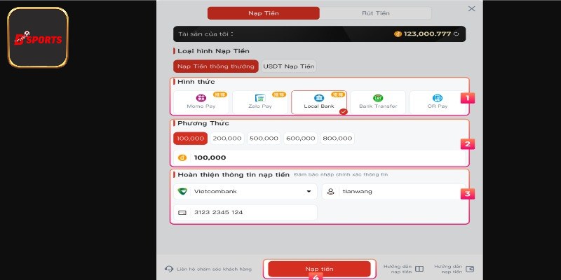 Điểm qua các hình thức nạp tiền Bsport thông dụng